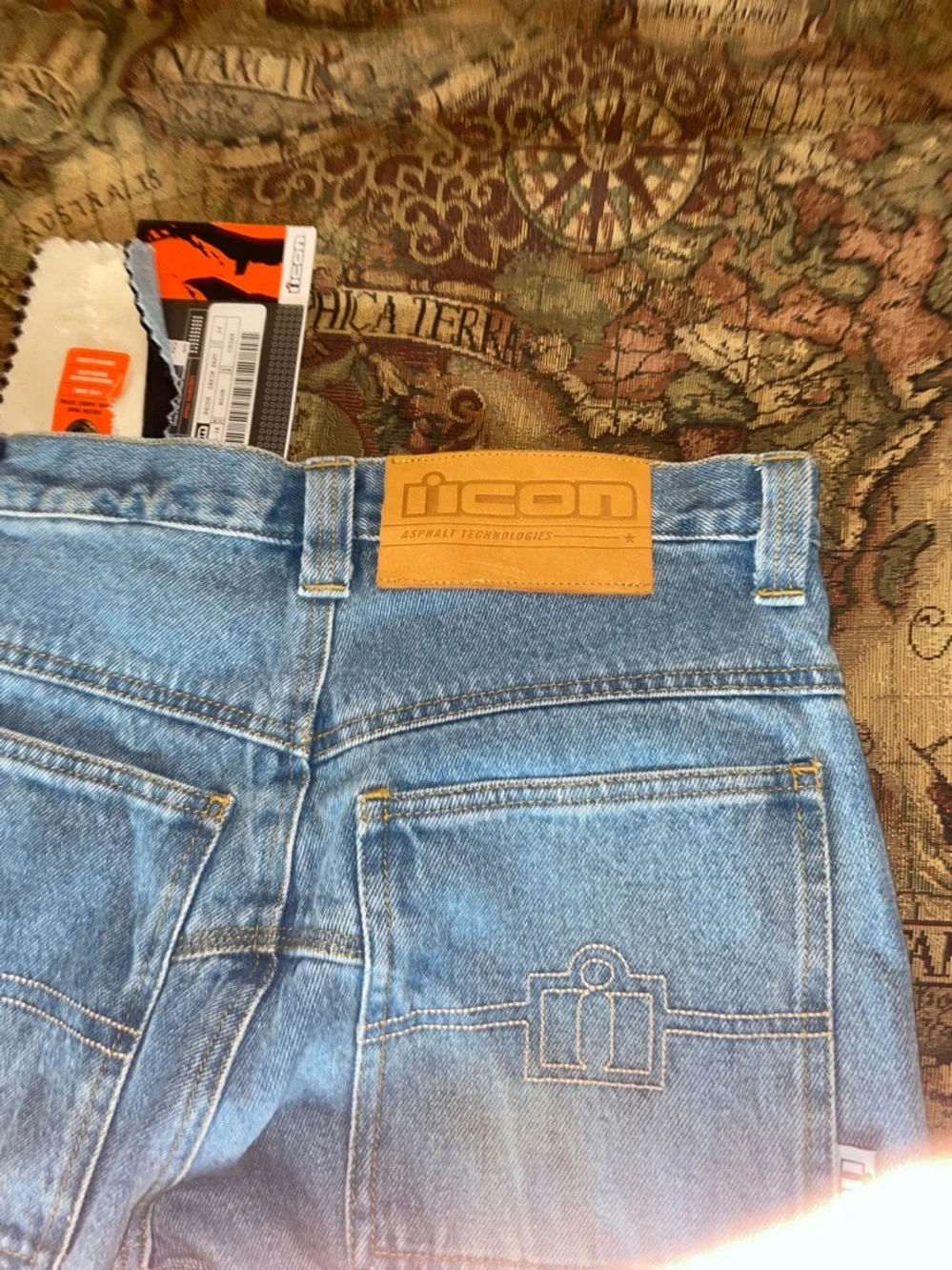ICON Men's Light Blue Jeans with Black Reinforced Panels for riding - Picture 6 of 9